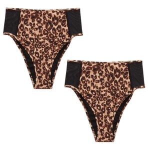 Set of 2 Aerie Leopard Mesh High Cut Cheeky Bikini Bottom Size S